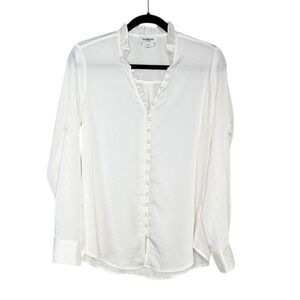 EXPRESS Portofino PoetCore Button Down Ruffle Collar Off White Victorian Top